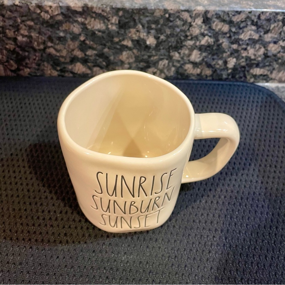 Rae Dunn Sunrise Sunburn Sunset Mugs Cups W Palm Tree Lid Cover – Set of 2 New - Picture 7 of 8